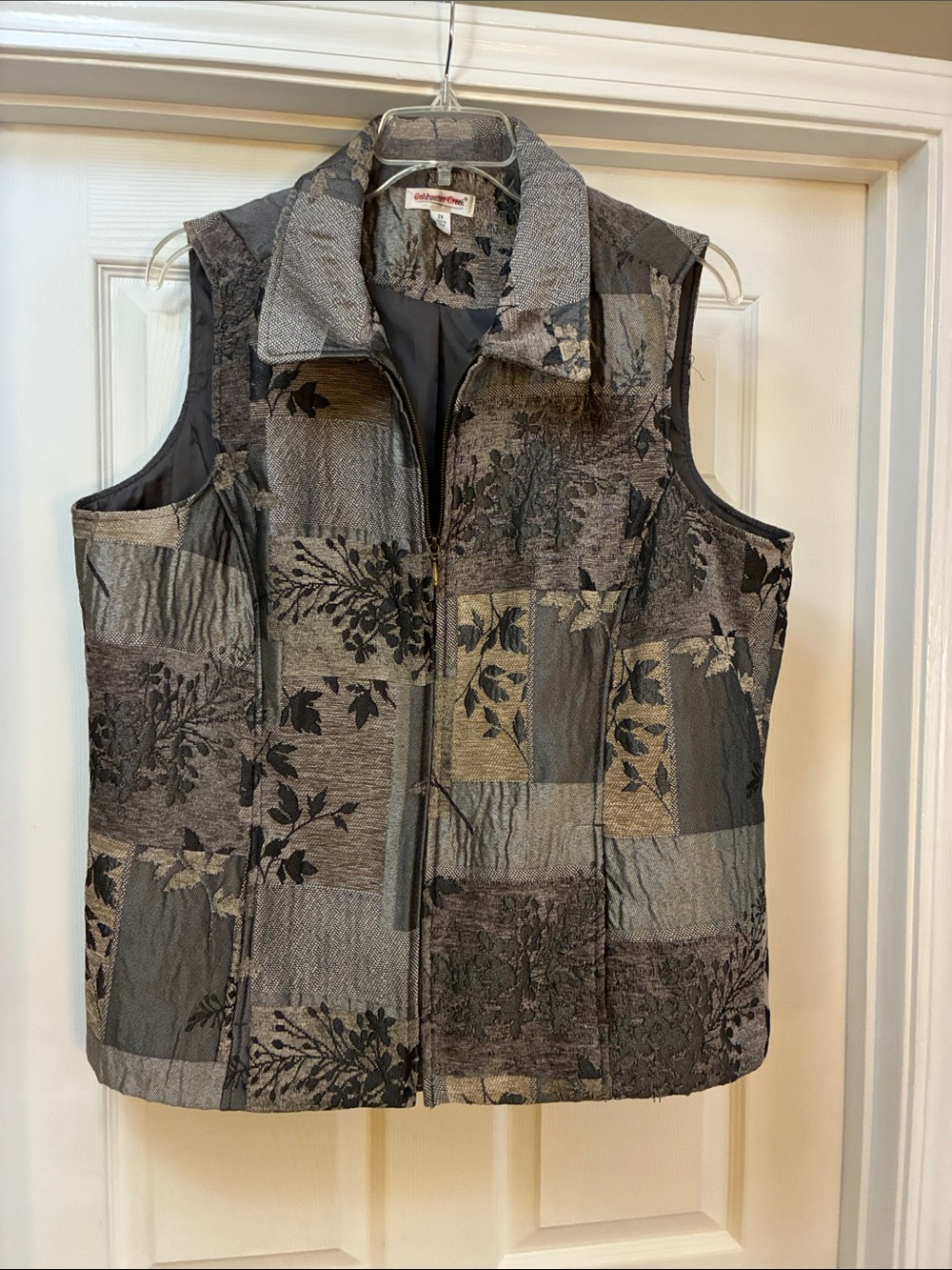Coldwater Creek Quilted Patchwork Brocade Floral Vest - Gray 2X
